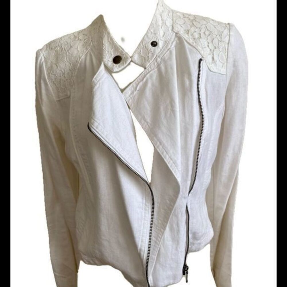 Nordstrom Moto Jacket - M white , cotton , zip jacket